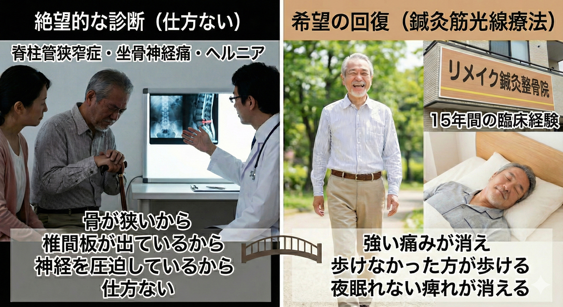 大阪府高槻市周辺で脊柱管狭窄症・坐骨神経痛・ヘルニアでお悩みの方へ